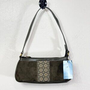 Nine West Y2K Mini Shoulder Bag Green Suede Leather Accent NWT